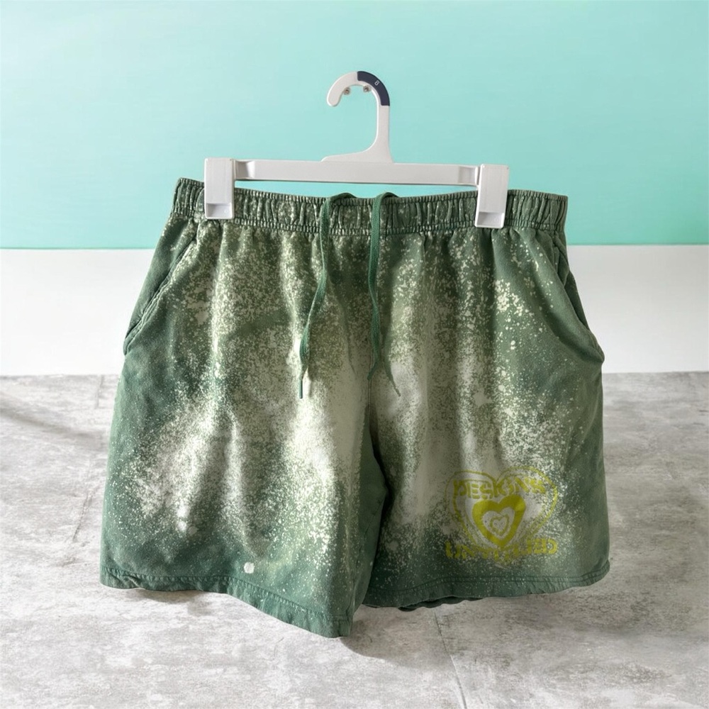 Custom Bleach Dyed Shorts Green One of One Grunge Festival Cozy Fit